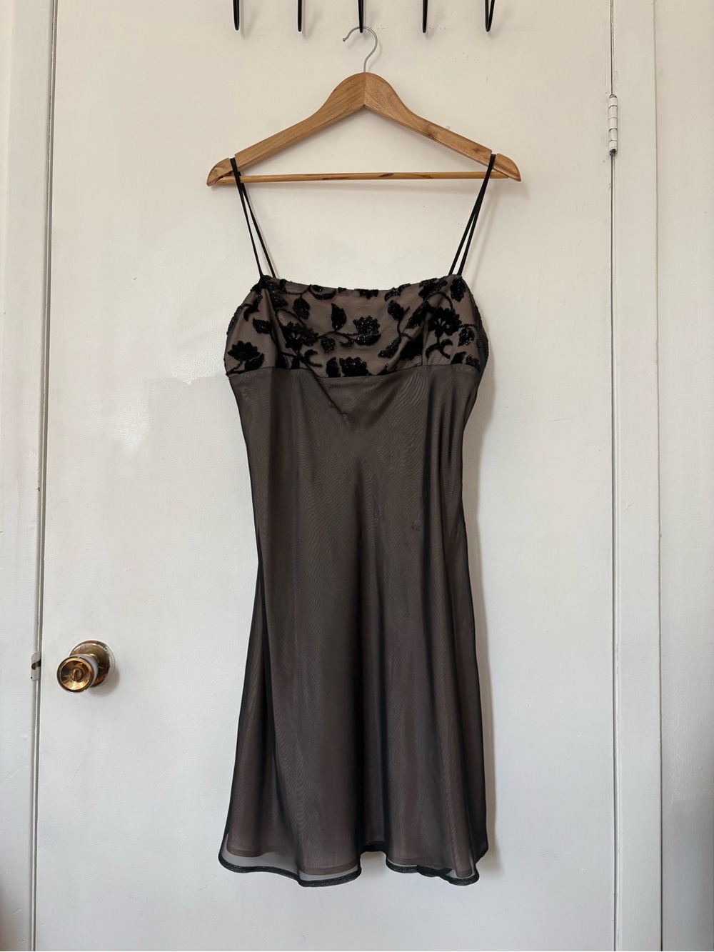 Smart Set Taupe Slip Dress with Black Lace Bodice